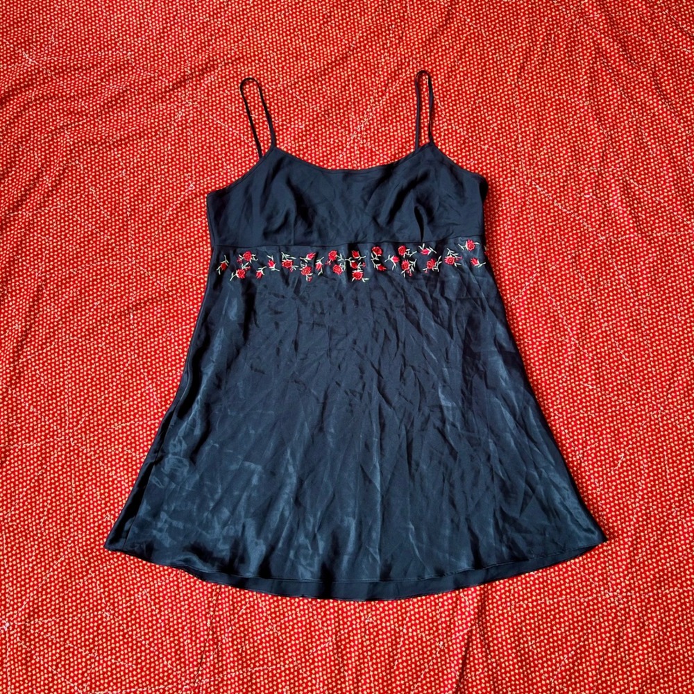 Delicates Vintage Black Rose Embroidered Nightgown Slip Dress XL/XG